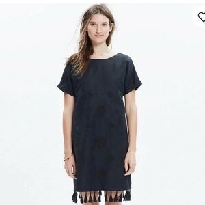 Madewell Black Floral Embroidered Linen Blend Shift Dress